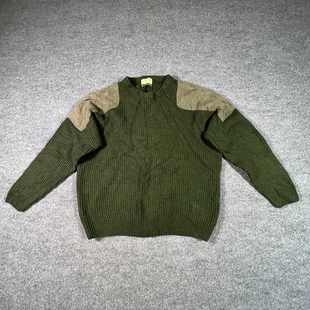 VTG Cabelas Outfitter Series Sweater Mens XL Green Lambswool Patch 90-1540